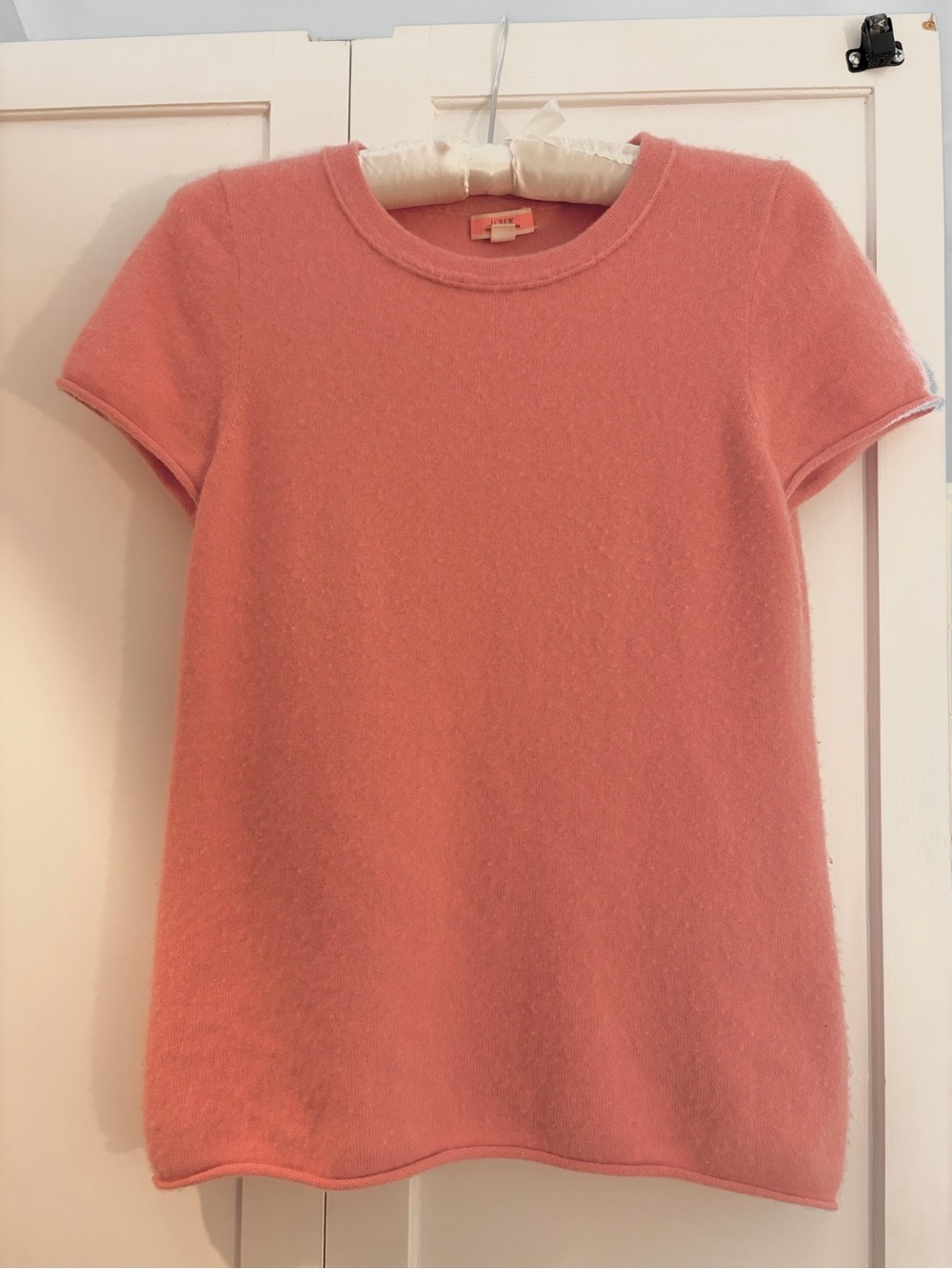 J. Crew Cashmere Short-Sleeve Crewneck Sweater Top in Dusty Coral